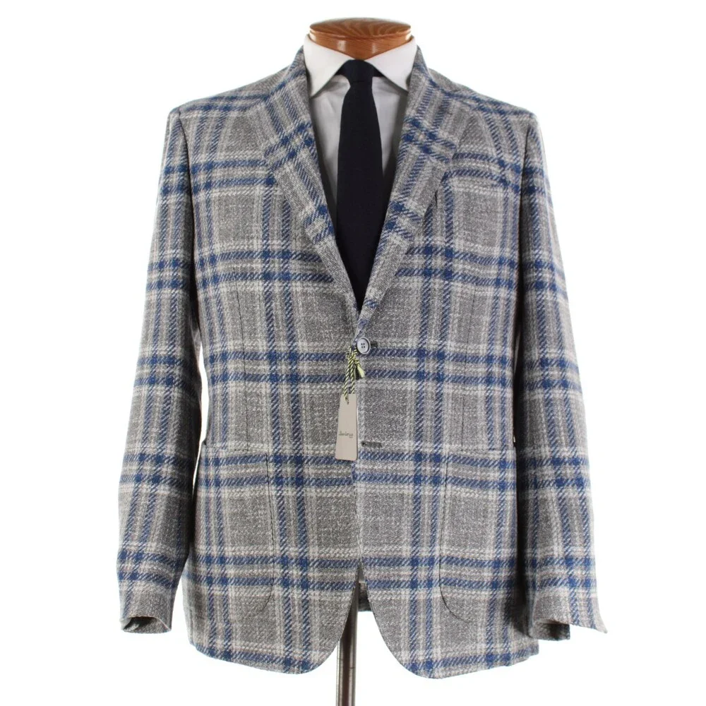 Sartorio Kiton NWT Wool Blend Sport Coat Size 52R (42R US) Gray w/ Blue & White